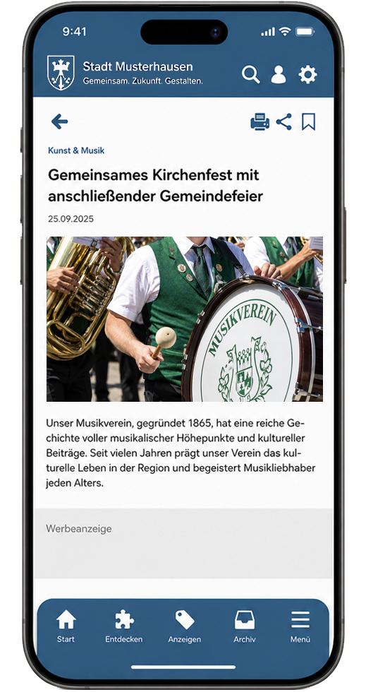Artikel im digitalen Amtsblatt auf dem Handy