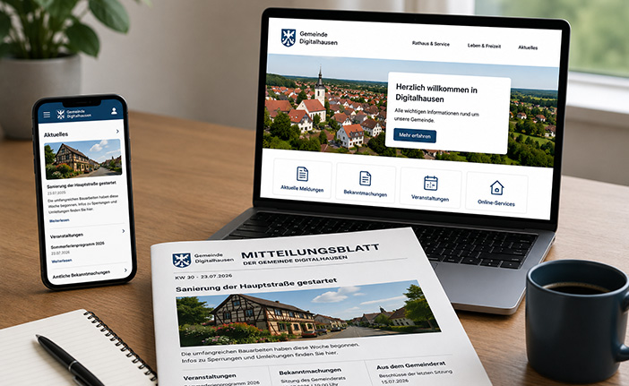 Das Amtsblatt digital als App, auf Computer und gedruckt als klassisches Amtsblatt bei RegioKommunal Das Amtsblatt digital als App, auf Computer und gedruckt als klassisches Amtsblatt bei RegioKommunal