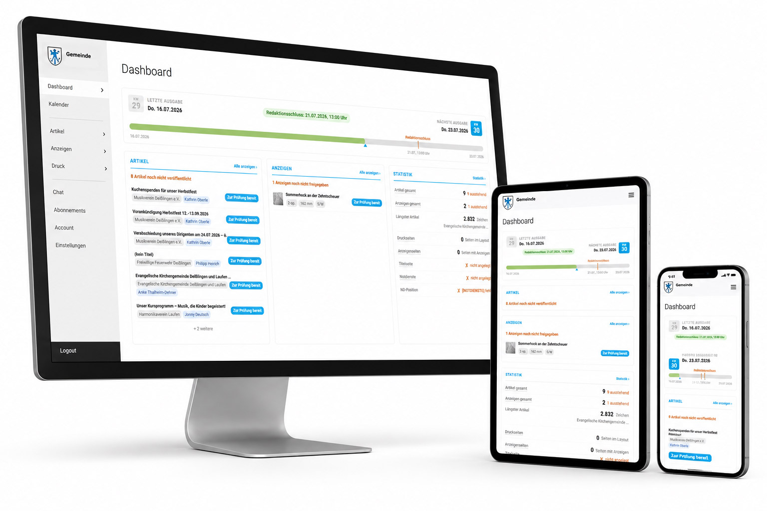 Das Dashboard vom digitalen Amtsblatt-System Das Dashboard vom digitalen Amtsblatt-System
